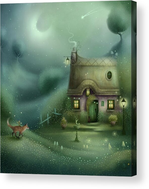 Fairy Acrylic Print featuring the painting Moondial cottage by Joe Gilronan