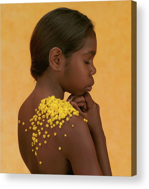 Wattle Acrylic Print featuring the photograph Noriandra with Golden Wattle by Anne Geddes