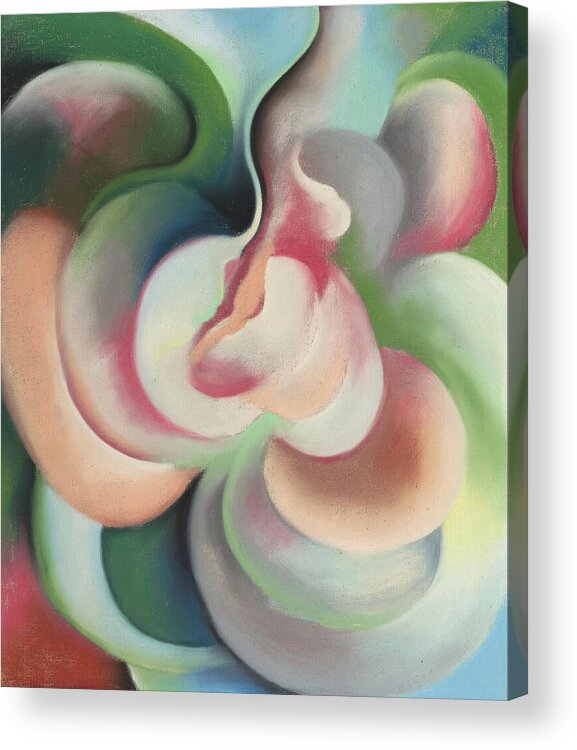 Georgia O'keeffe Acrylic Print featuring the painting Pink and green - Colorful modernist abstract painting by Georgia O'Keeffe