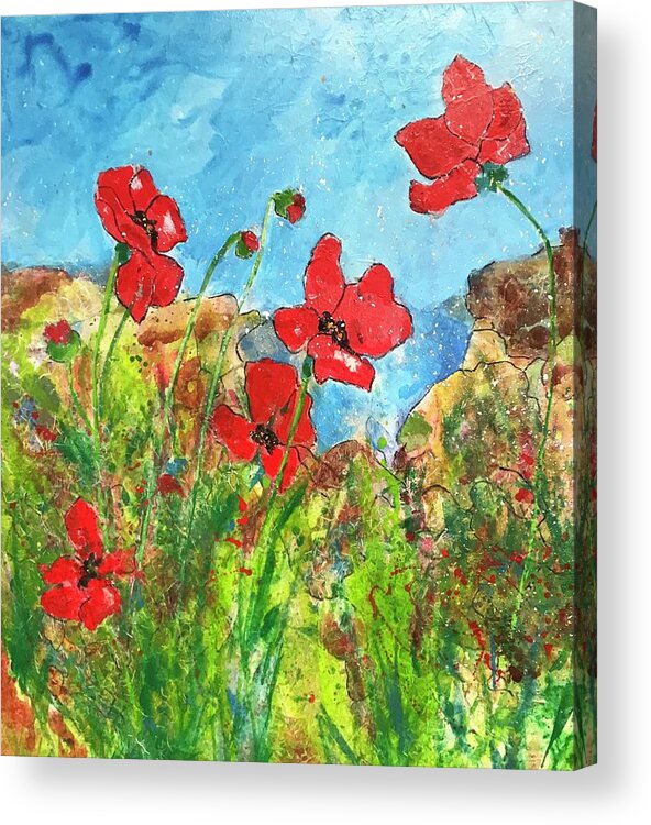 Poppies Acrylic Print featuring the painting Poppies by the Sea II by Elaine Elliott