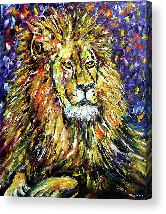 King Lion Painting Acrylic Print featuring the painting Portrait Of A Lion by Mirek Kuzniar