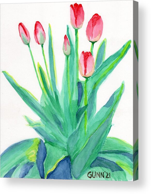 Tulips Acrylic Print featuring the painting Red Tulips by Katrina Gunn