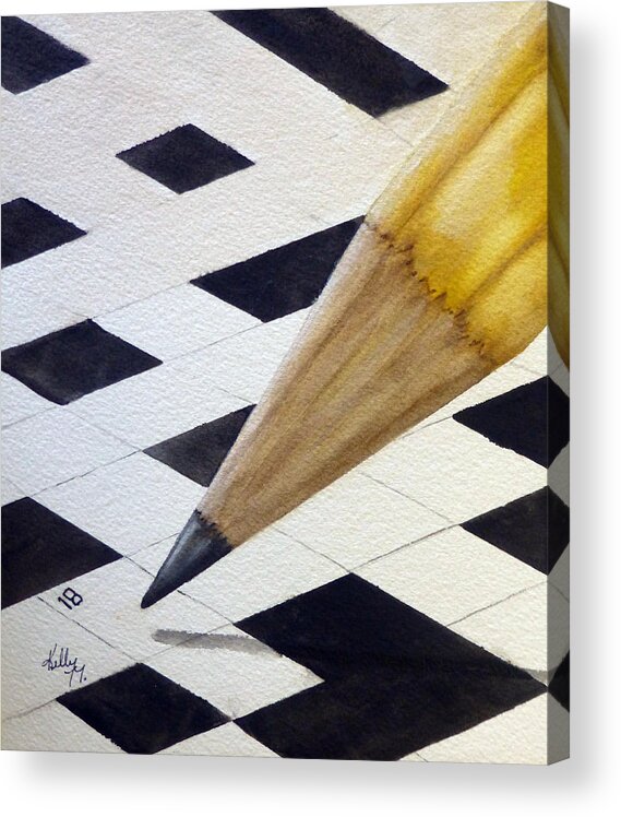 Crossword Acrylic Print featuring the painting Puzzle and Pencil by Kelly Mills