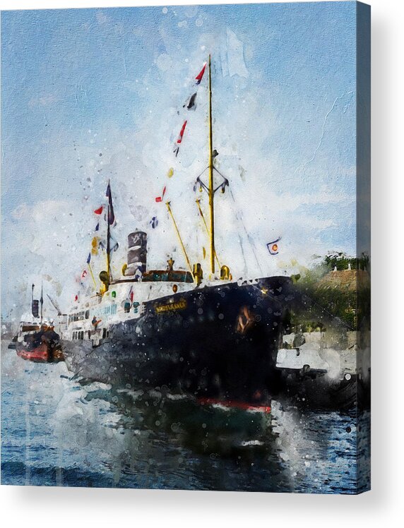 Steamer Acrylic Print featuring the digital art S.S. Nordstjernen by Geir Rosset