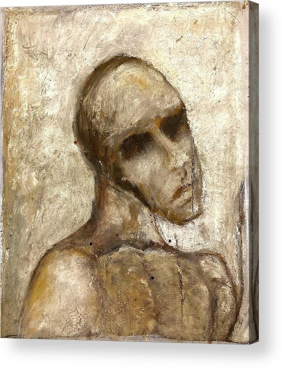 Deliberately Cut Canvas Of Grotesque Reassembled Figure. Acrylic Print featuring the painting Suffering by David Euler