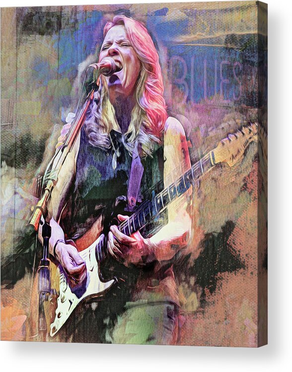 Susan Tedeschi Acrylic Print featuring the mixed media Susan Tedeschi Blues Guitar by Mal Bray