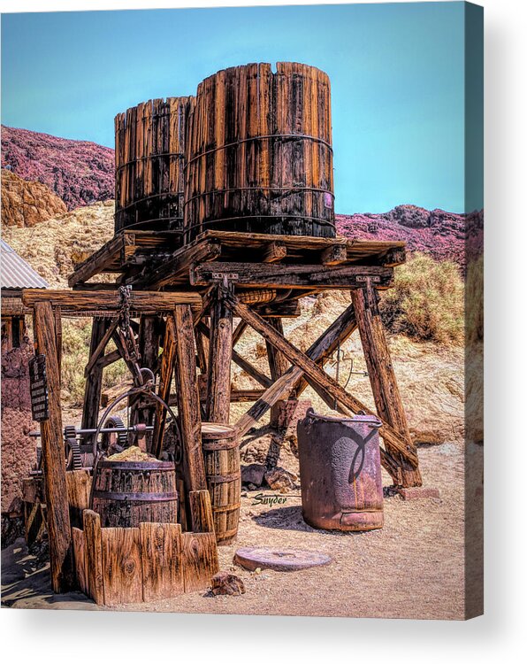 Wood Tanks Acrylic Print featuring the photograph Water Towers at Calico Ghost Town by Floyd Snyder