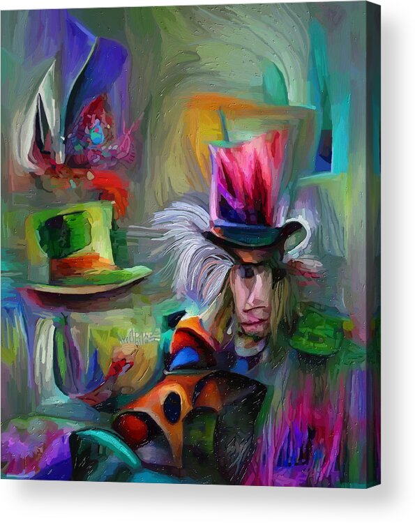 Mad Hatter Acrylic Print featuring the mixed media The Mad Hatters Workshop by Ann Leech