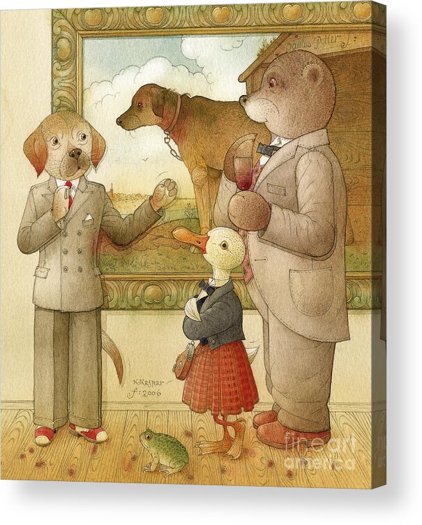 Crime Detective Investigation Picture Party Dinner Dog Animals Bear Duck Frog Evening Acrylic Print featuring the drawing The Missing Picture16 by Kestutis Kasparavicius