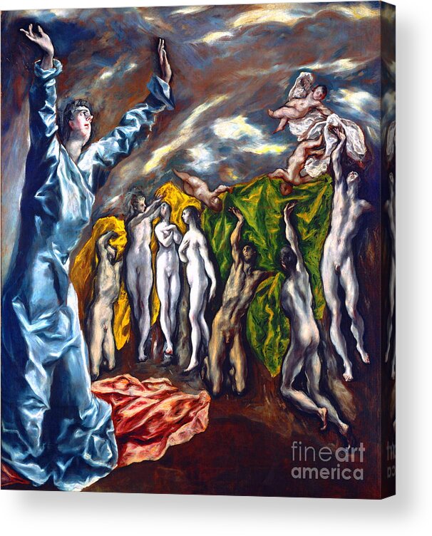 The Vision Of Saint John Acrylic Print featuring the painting The Vision of Saint John or The Opening of the Fifth Seal by El Greco