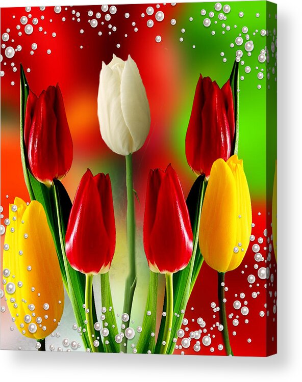 Digital Art Graphic Tulips Acrylic Print featuring the digital art Tulips and Tiny Pearls by Gayle Price Thomas