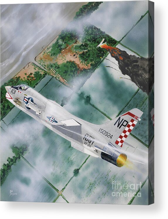 Aviation Acrylic Print featuring the painting Vought F-8 Crusader by Steve Ferguson
