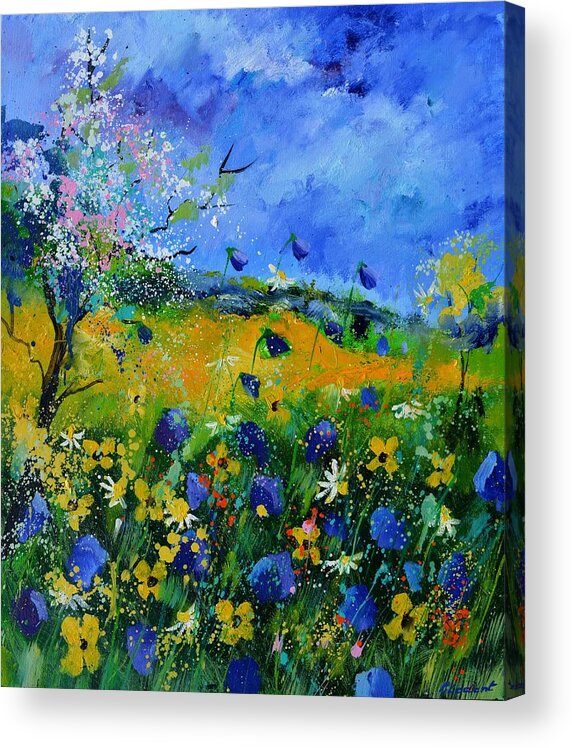 Landscape Acrylic Print featuring the painting Wild flowers in summer by Pol Ledent