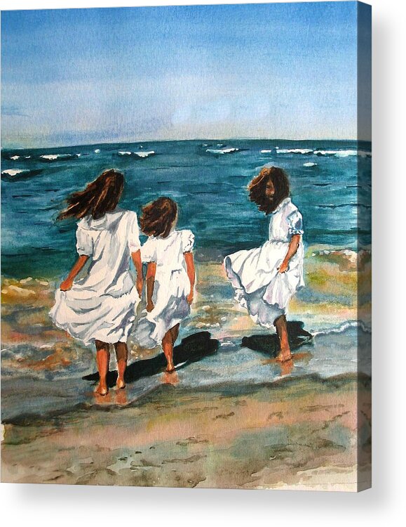 Girls Acrylic Print featuring the painting Windy Day by Karen Ilari