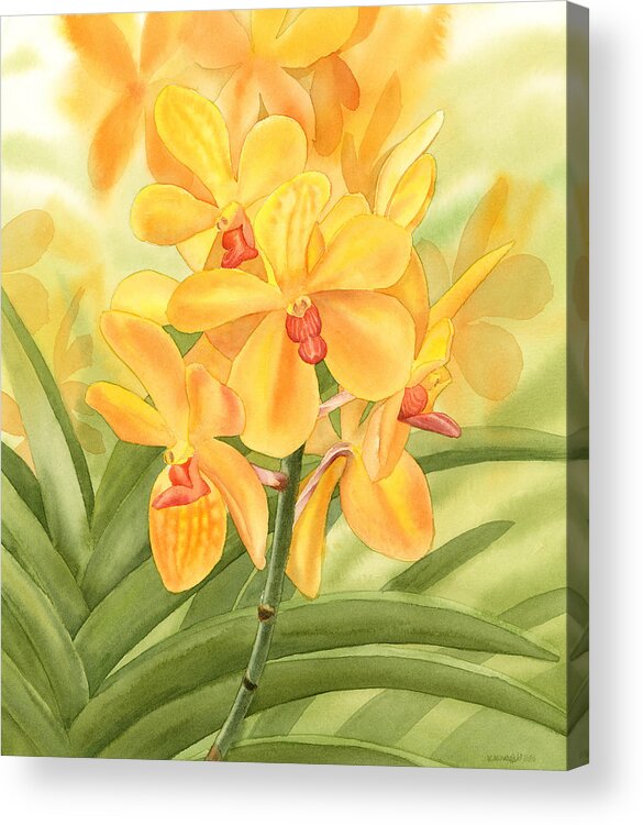 Yellow Acrylic Print featuring the painting Yellow Orchid by Espero Art
