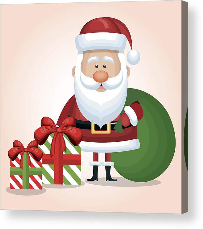 Cute Santa Claus Two Gift And Bag Graphic Isolated Acrylic Print