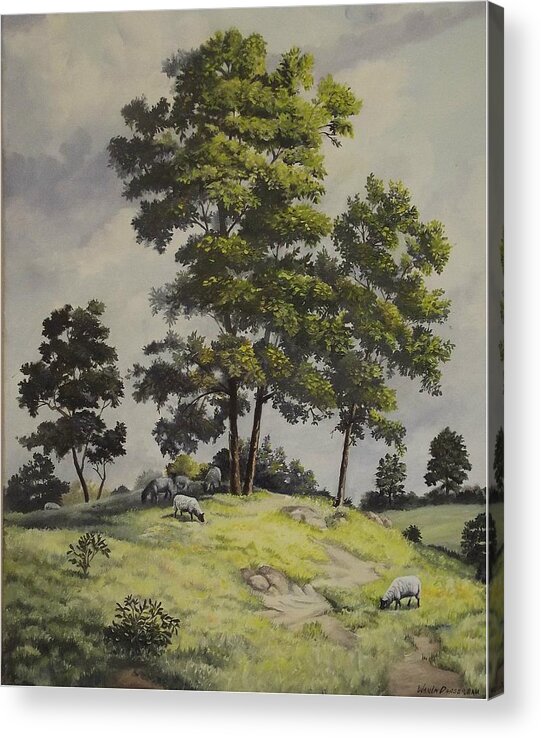 Landscape Acrylic Print featuring the painting A Lazy Day For Grazing by Wanda Dansereau