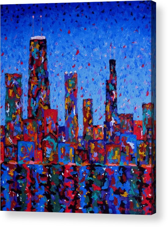 Chicago Acrylic Print featuring the painting Celebration City - vertical by J Loren Reedy