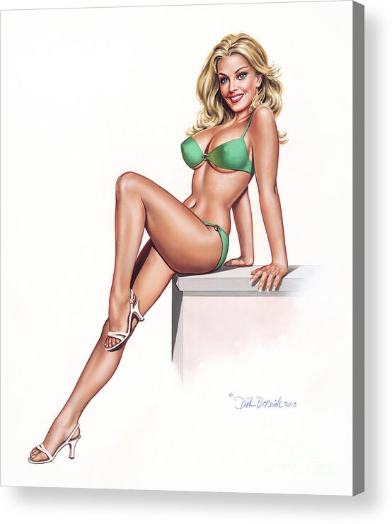 Realistic Acrylic Print featuring the painting Girl In Green Bikini by Dick Bobnick