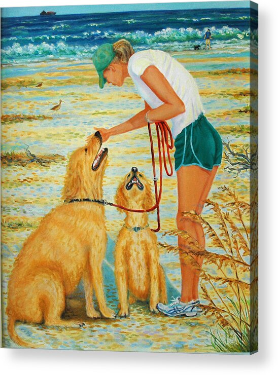 Golden Retriever Acrylic Print featuring the painting Threesome on Sullivan's Island by Dwain Ray