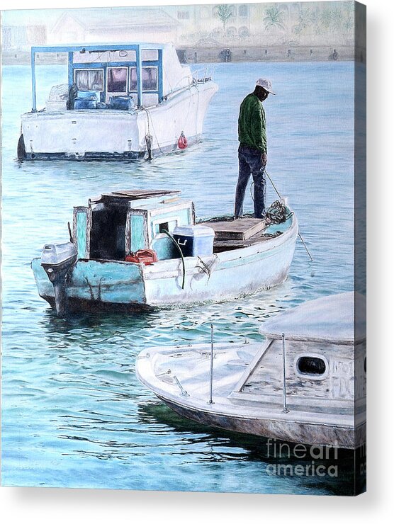 Roshanne Acrylic Print featuring the painting Potter's Cay Blues by Roshanne Minnis-Eyma