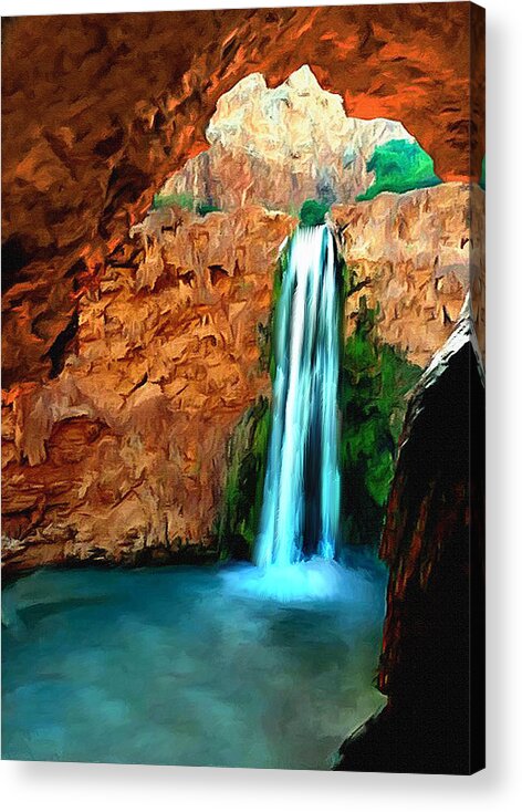 Angel Acrylic Print featuring the painting Grand Canyon Havasu Falls by Bob and Nadine Johnston