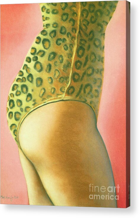 Feminine Acrylic Print featuring the pastel Leopard Suit by Mary Ann Leitch