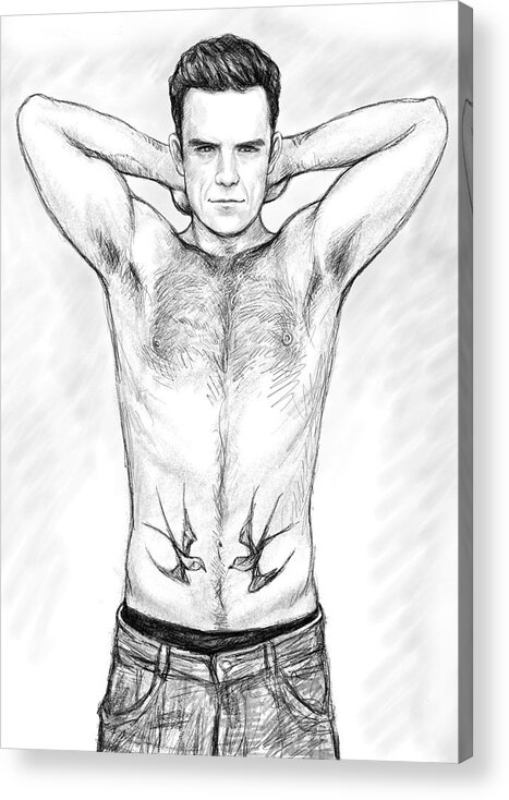 Robbie Williams Art Drawing Sketch Portrait Acrylic Print featuring the painting Robbie williams art drawing sketch portrait by Kim Wang