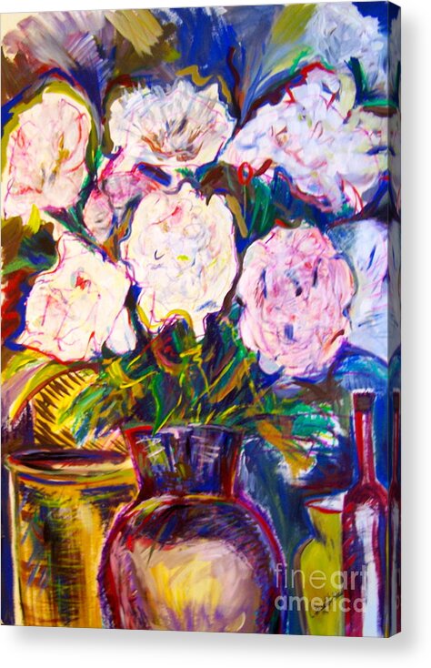Floral Acrylic Print featuring the painting Still Life with Peonies by Catherine Gruetzke-Blais