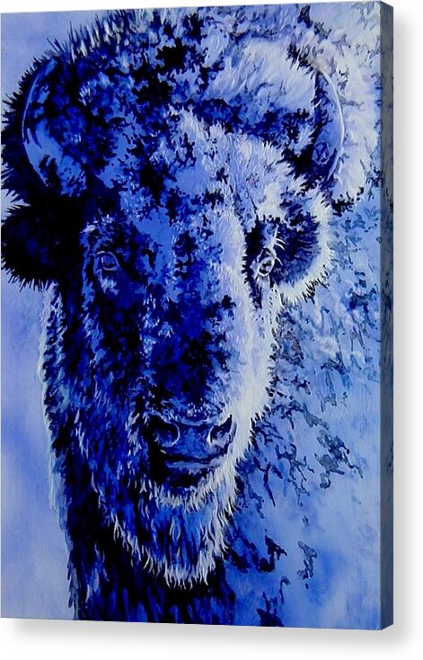 Winter Acrylic Print featuring the mixed media Winter Buffalo by Tim Joyner