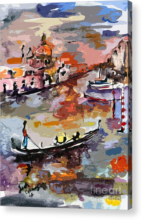 Italy Acrylic Print featuring the painting Abstract Venice Italy Gondolas by Ginette Callaway