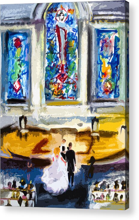 South Carolina Acrylic Print featuring the painting Wedding Day at Second Presbyterian Church Charleston SC by Ginette Callaway