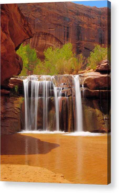 Coyote Gulch Acrylic Print featuring the photograph Waterfall in Coyote Gulch Utah #1 by Douglas Pulsipher