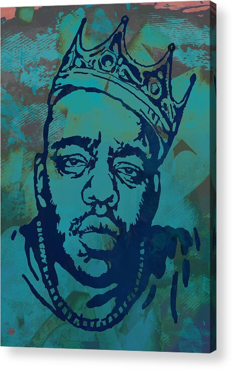 Biggie Smalls Colour Drawing Art Poster - Pop Art Acrylic Print featuring the drawing Biggie smalls Modern etching art poster #3 by Kim Wang