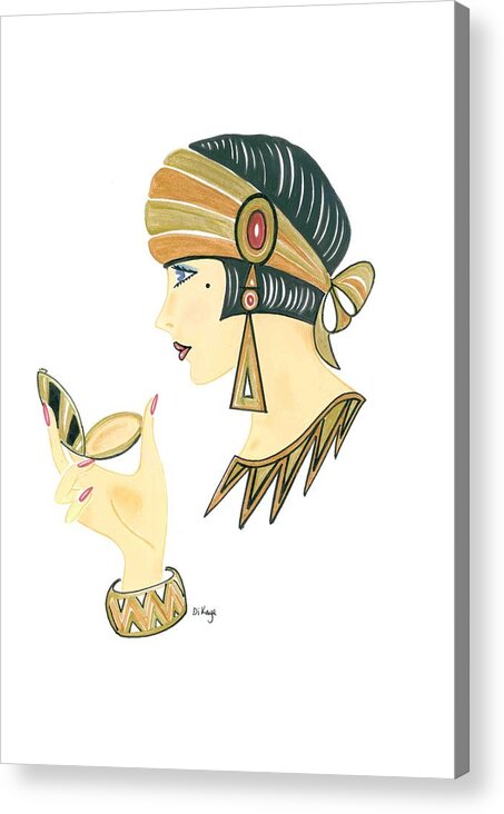 Art Deco Acrylic Print featuring the painting Art Deco Lady - Amber by Di Kaye