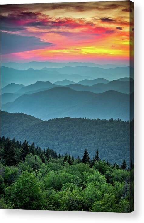 Blue Ridge Parkway Acrylic Print featuring the photograph Blue Ridge Parkway Sunset - The Great Blue Yonder by Dave Allen