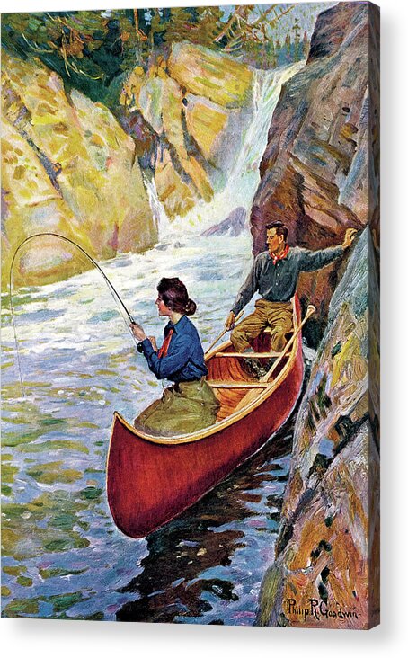 Outdoor Acrylic Print featuring the painting Man And Woman In Canoe by Philip R Goodwin