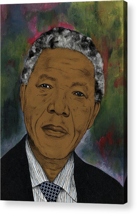 Nelson Mandela Acrylic Print featuring the painting Mandela by Art by Delvon