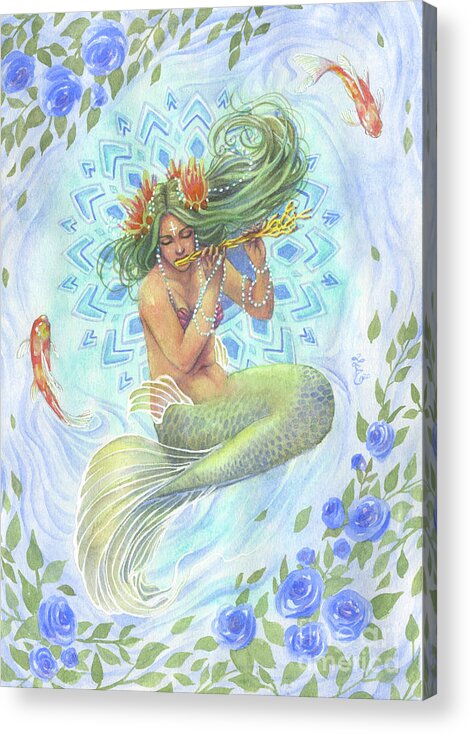 Mermaid Acrylic Print featuring the painting Pond of Melody by Sara Burrier