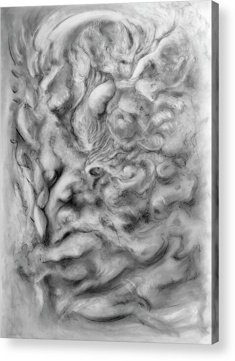 Charcoal Acrylic Print featuring the drawing Trauma by Trevor Stephen Smith