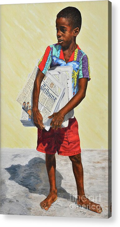  Acrylic Print featuring the painting Newspaper Boy by Nicole Minnis