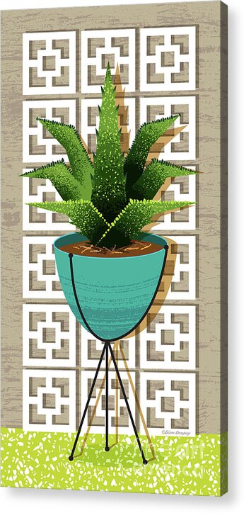 Tropical Acrylic Print featuring the digital art Mid Century Modern Breeze Block Cactus - Agave by Diane Dempsey