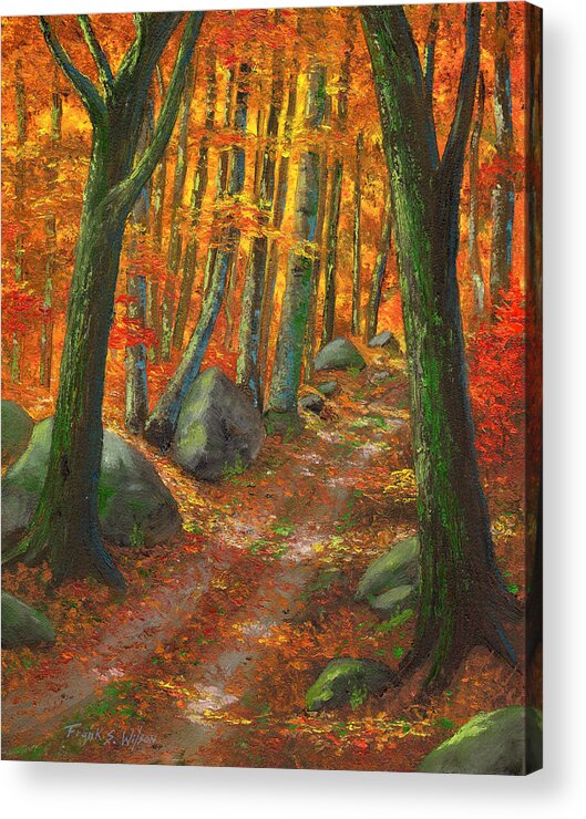 Road In The Woods Acrylic Print featuring the painting Forest Light #1 by Frank Wilson