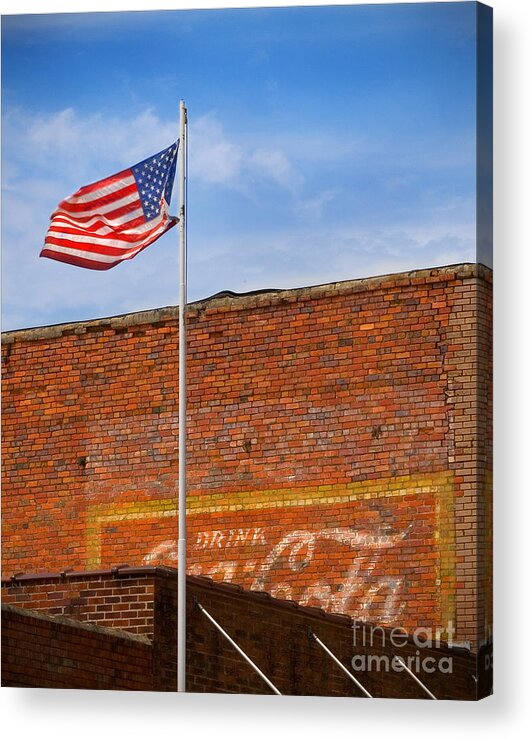 America Acrylic Print featuring the photograph American Classics - Flag and Coke by T Lowry Wilson