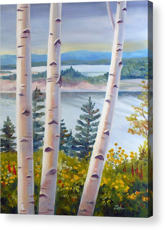 Birch Acrylic Print featuring the painting Birches in Nova Scotia by Janet Zeh