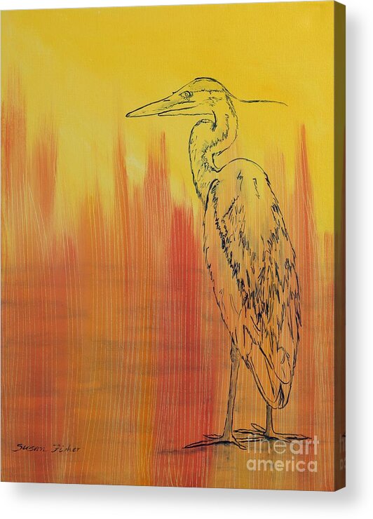 Heron Acrylic Print featuring the painting Blue Heron by Susan Fisher