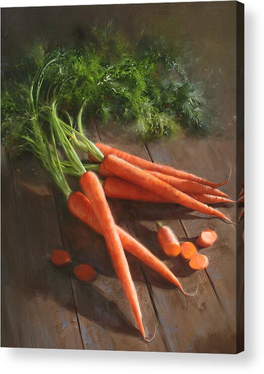 As Seen In Cooks Illustrated Magazine Acrylic Print featuring the painting Carrots by Robert Papp