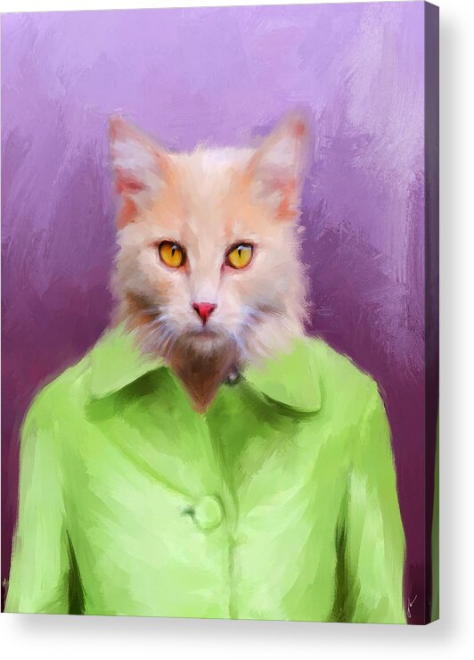 Art Acrylic Print featuring the painting Chic Orange Kitty Cat by Jai Johnson
