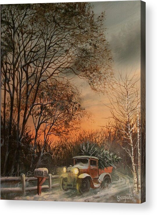 Christmas Tree Acrylic Print featuring the painting Christmas Tree Delivery by Tom Shropshire