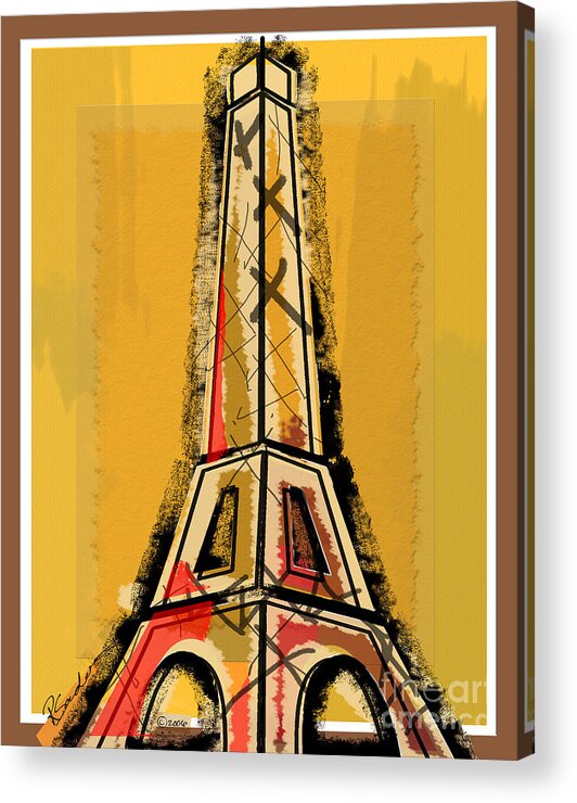 Effel Tower Acrylic Print featuring the painting Eiffel Tower Yellow Black and Red by Robyn Saunders